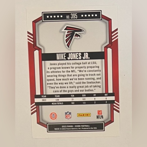 Trading card football 2023 Panini- Score # 395 Mike Jones JR. Rookie - Picture 2 of 8